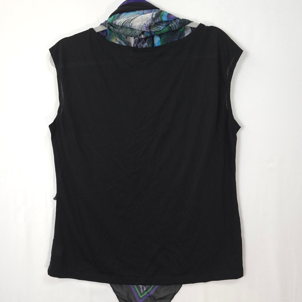 Peacock Print Poncho Blouse Sheer Overlay Beaded L Boho Statement Top Resort - Picture 5 of 9